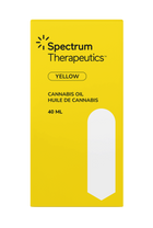 Yellow packaging of Spectrum Therapeutics cannabis oil with a white window.