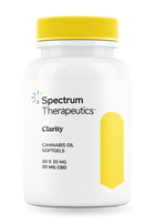 Spectrum Therapeutics Clarity cannabis oil softgels bottle on a white background