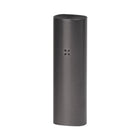 Black cylindrical device with a logo on a white background