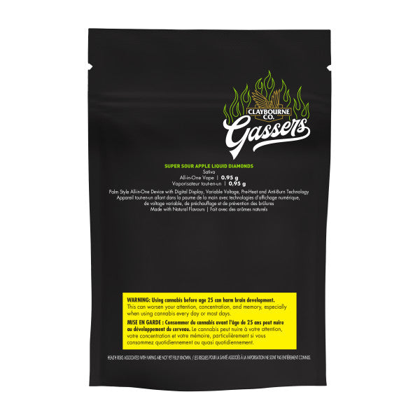 Black packaging of 'Gassers' by Claybourne Co. with text and branding.