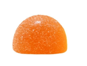 Orange gummy candy on a white background