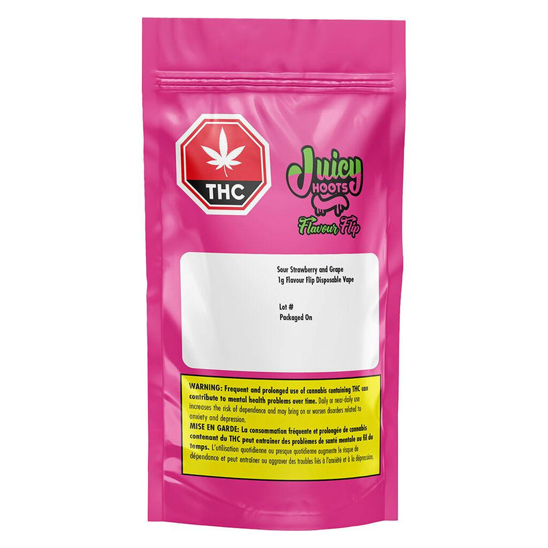 juicy hoots sour strawberry and grape pink packaging
