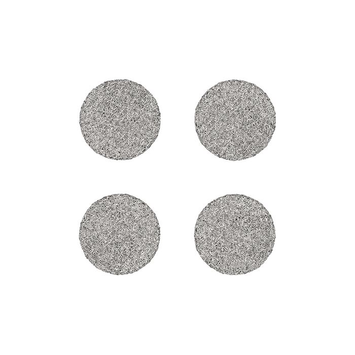 Four gray dosing capsule filling pads designed for use with Storz & Bickel Dosing Capsules.