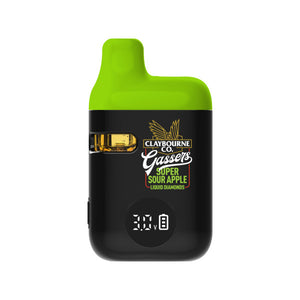 Vape device with green top and black body on a white background