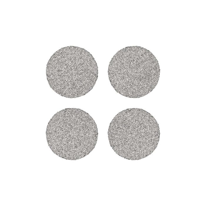 A set of four small, round, grey filling pads designed for use with a vaporizer.