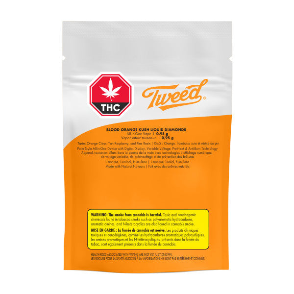 Tweed THC product packaging with orange and white design