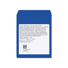 Blue packaging with white label containing text and a QR code on a white background