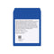 Blue packaging with white label containing text and a QR code on a white background