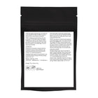 Black pouch with white text on a white background