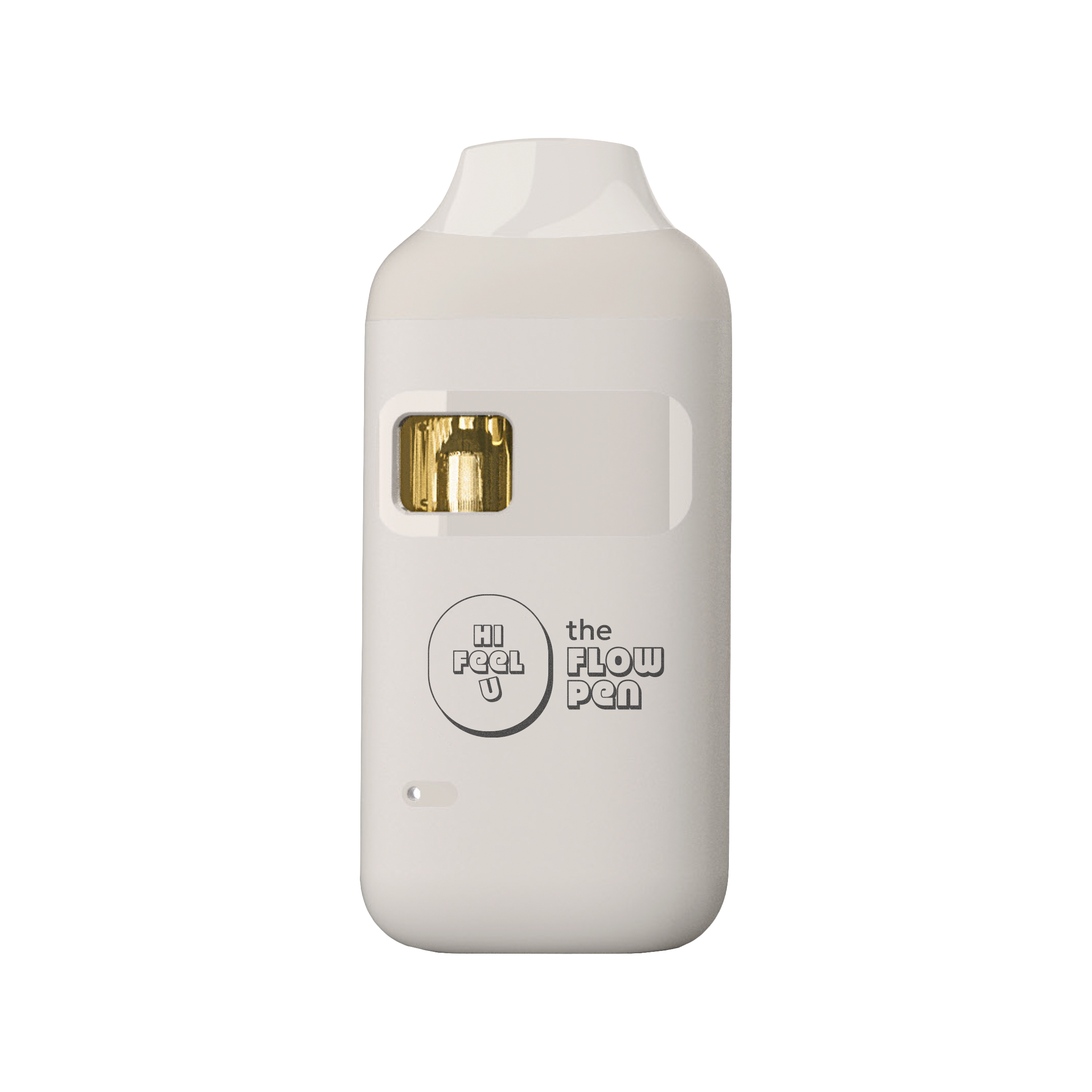 White pen-shaped device with gold accent on a white background