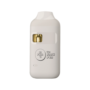 White pen-shaped device with gold accent on a white background