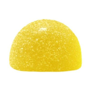 Yellow object with a textured surface on a white background