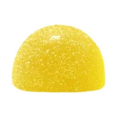 Yellow object with a textured surface on a white background