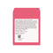 Pink packaging with a white label displaying text and a QR code on a white background
