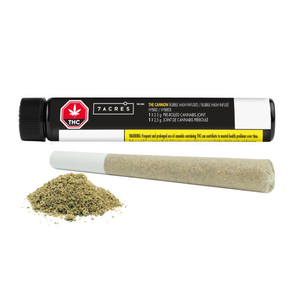 Cannabis product with packaging labeled '7 Acres' on a white background