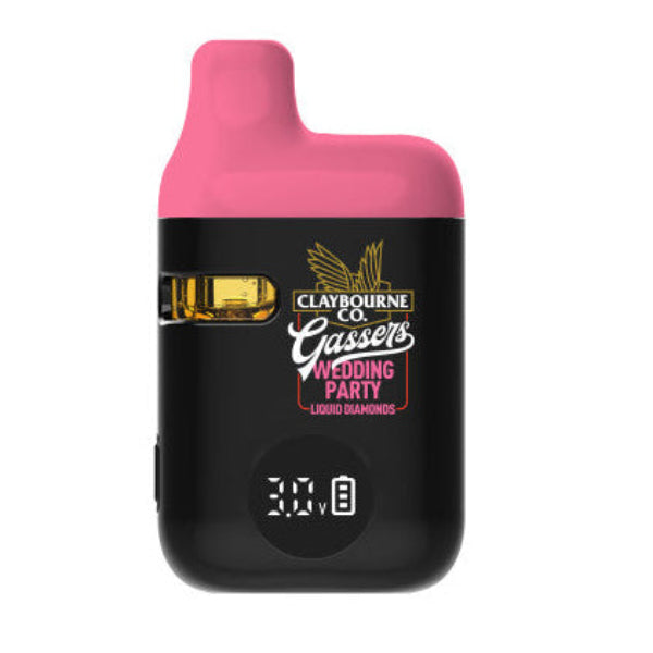 Black and pink vape device with branding on a white background