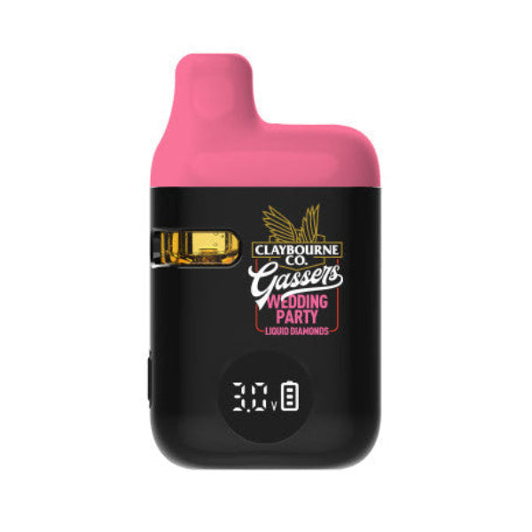 Black and pink vape device with branding on a white background