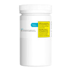 White container with labels on a white background