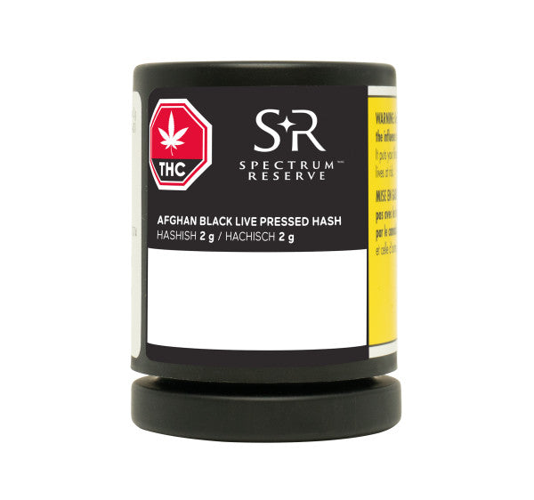 Spectrum Reserve Afghan Black Live Pressed Hash container on a white background