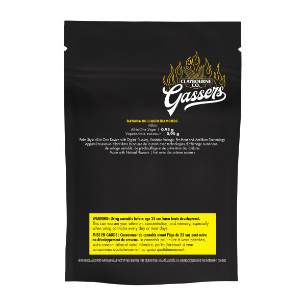 Black packaging of Claybourne Co. Gassers with branding and text on a white background