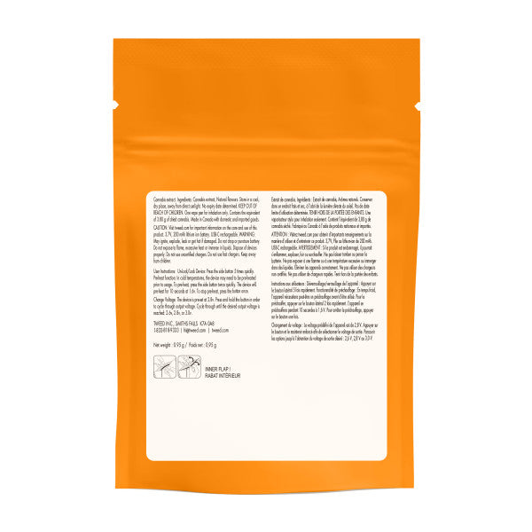 Orange package with a white label on a white background