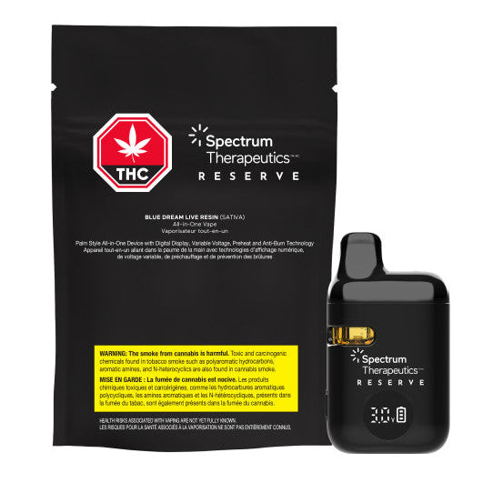 Spectrum Therapeutics Reserve THC vape device and packaging on a white background