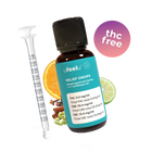 Ufeelu Relief Drops bottle with a syringe and herbs on a white background