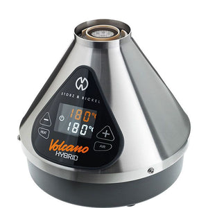 Silver Volcano Hybrid vaporizer with digital display on a white background