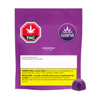 Purple package of Wana THC+CBG gummies with warning label on a white background