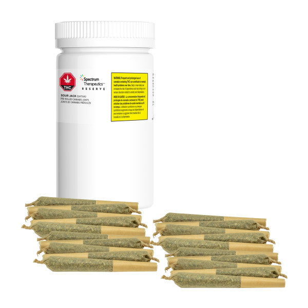 Jar of rolled joints with a white background