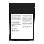 Black pouch with white text on a white background