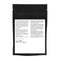 Black pouch with white text on a white background