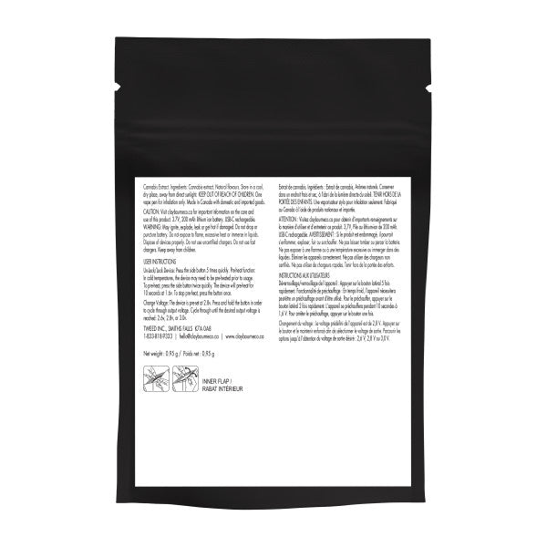 Black pouch with white text on a white background
