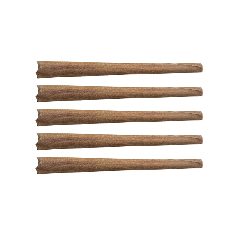 A set of five Guava Biscotti pre-rolled blunts laid out on a white background.