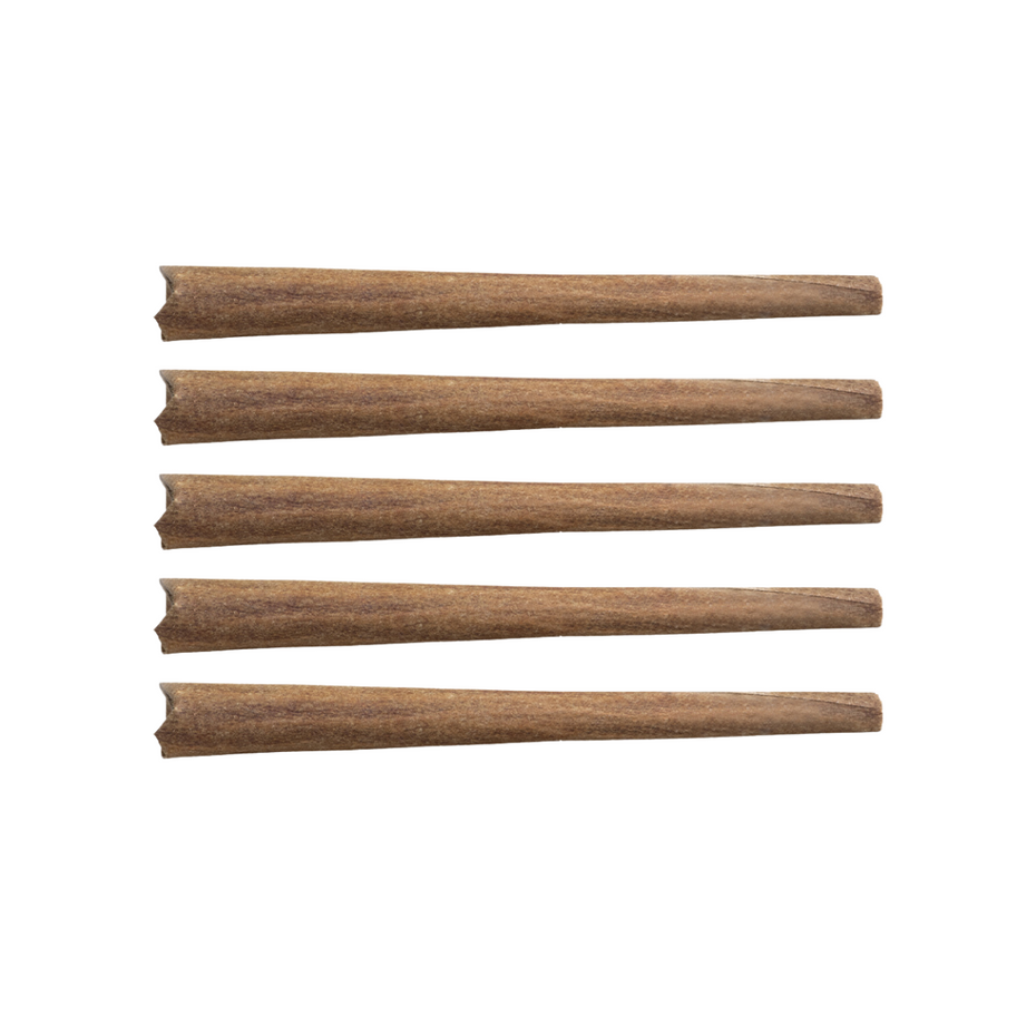 A set of five Guava Biscotti pre-rolled blunts laid out on a white background.
