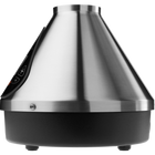 The image shows the Volcano Medic 2 hot air generator, which is a triangular-shaped device with a digital display, touch buttons, and ports for connecting accessories such as balloons and tubes.