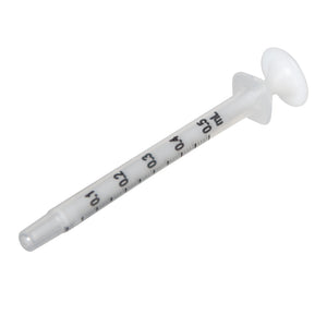 A single white syringe with measurement markings, designed for dispensing oil.