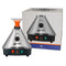 The image shows a Volcano Classic Vaporizer, which is a table-top vaporizing device with a metallic silver finish and a conical shape. It features a control knob on the front and three indicator lights in red, green, and yellow.