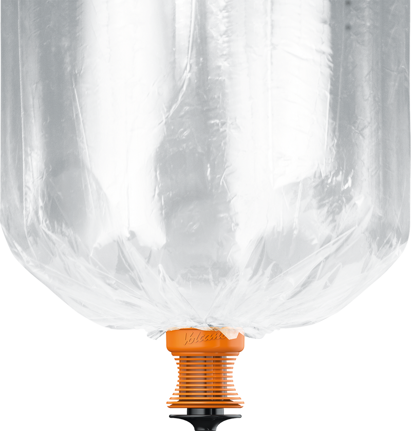 A clear, round balloon with a mouthpiece attached to a base, designed for use with a vaporizer.