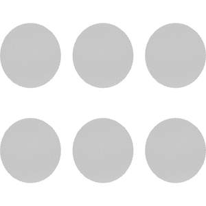 Six round, metal screens with a mesh pattern, likely used for filtration purposes.