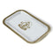 A small rectangular metal rolling tray with high edges, featuring a glossy white surface and the Zig Zag logo in gold at the center.