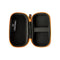A black and orange Storz & Bickel Crafty travel case with a hard shell and a zipper open to show case holding features