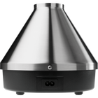 The image shows the Volcano Medic 2 hot air generator, which is a triangular-shaped device with a digital display, touch buttons, and ports for connecting accessories such as balloons and tubes.