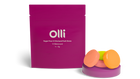 A package of Olli Orchard 1:1 Cannabis Infused Hard Candy with three flavored candies displayed in front of the package.