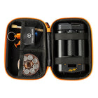 A black and orange Storz & Bickel Mighty Travel Case for carrying smoking devices and accessories showing how your devices can be stores
