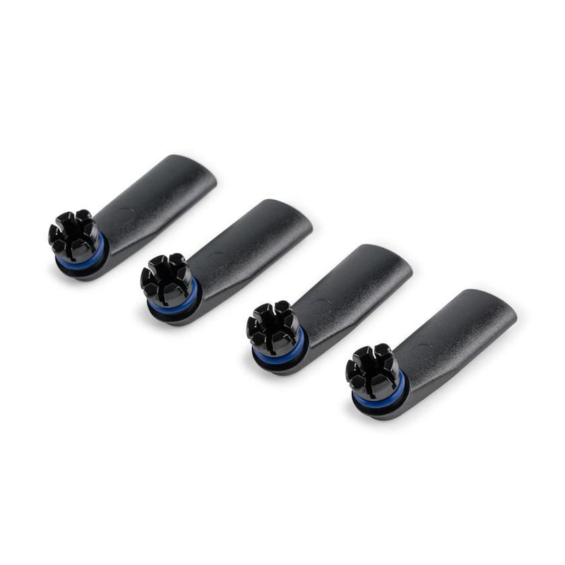 A set of four black replacement mouthpieces with blue accents, for S&B Mighty and Crafty+ vaporizers.