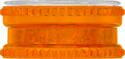 This is a grinder from Storz & Bickel made of orange plastic, pictured from the side