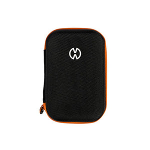 A black and orange Storz & Bickel Mighty Travel Case for carrying smoking devices and accessories.