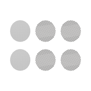 A set of six circular screens, likely made of metal, arranged in two rows with the upper row featuring larger screens and the lower row featuring smaller screens.
