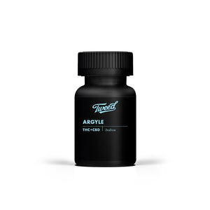A black bottle labeled 'Tweed Argyle THC+CBD'
